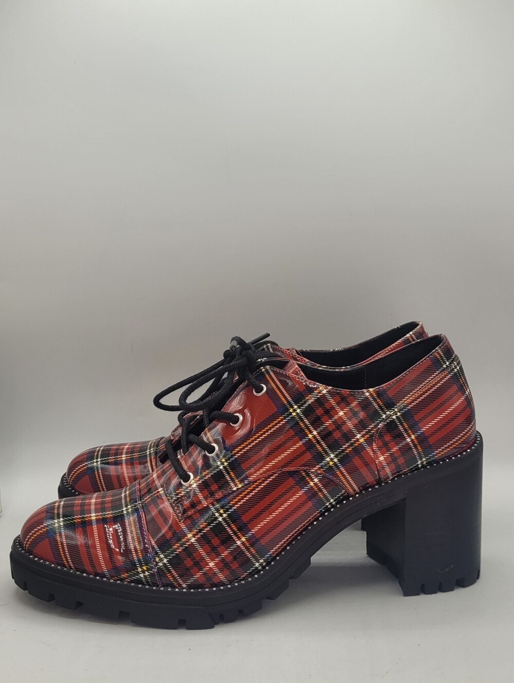 Jessica Simpson Resina red plaid Tartan chunky 3.25" heel oxfords - Picture 15 of 16